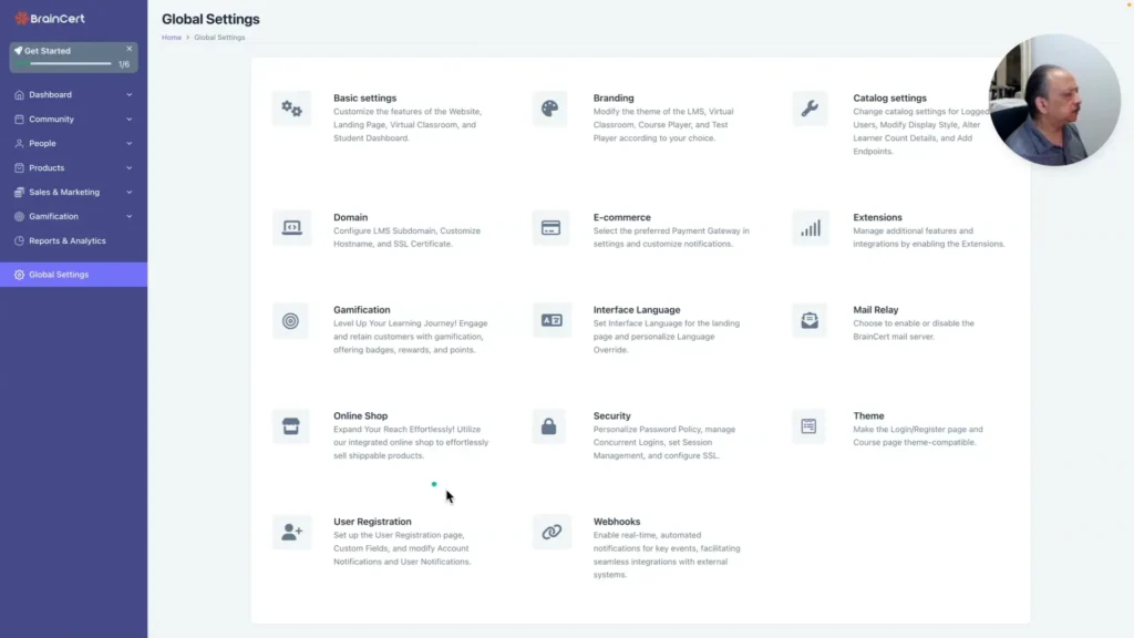 BrainCert Review Global Settings Screenshot