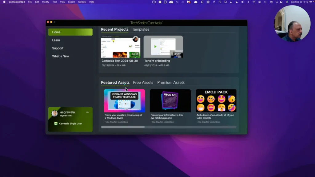 Screenshot of Camtasia asset library