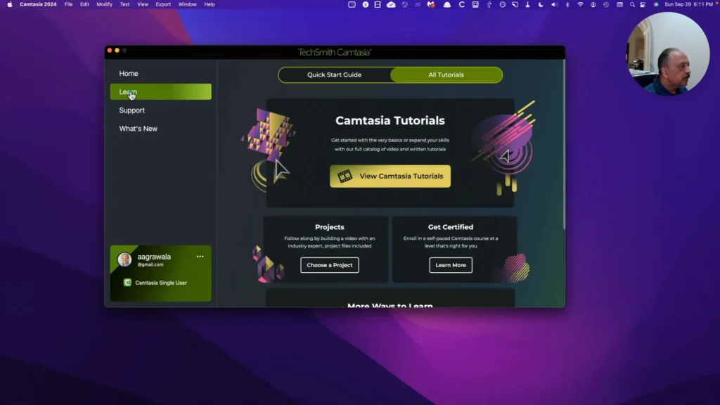 Screenshot of Camtasia learning resources overview