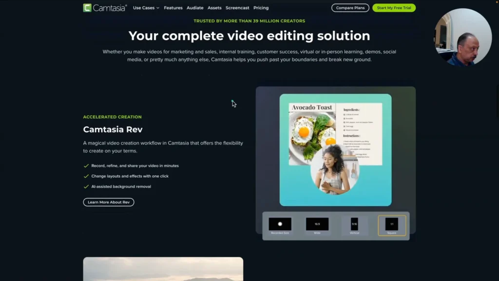 Screenshot of Camtasia Rev feature in action