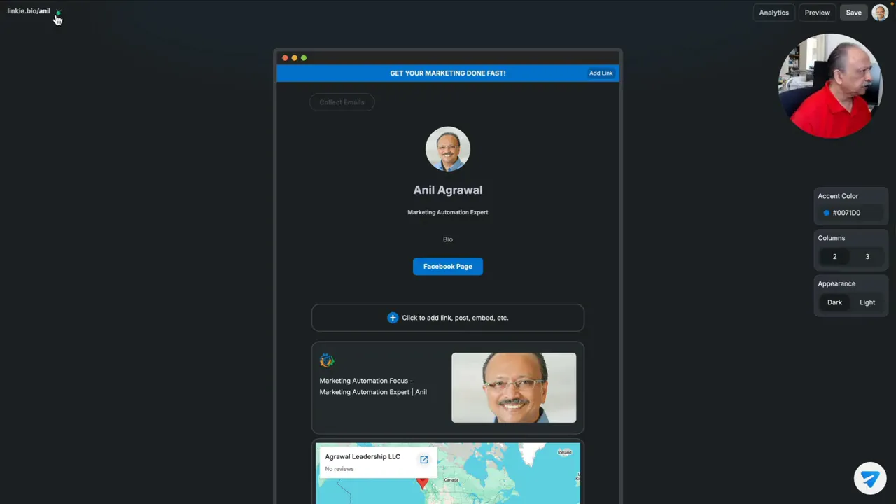 Automated marketing dashboard with analytics and social media integration.